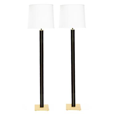 Karl Springer Exquisite Pair of Floor Lamps in Black Lacquer and Brass 1980s