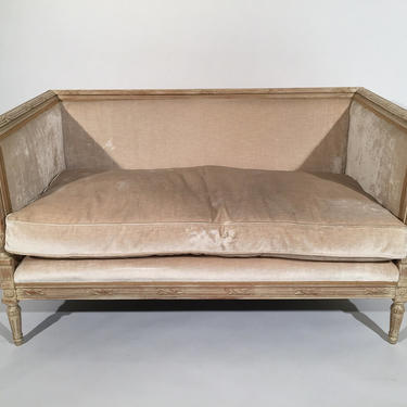 French Style Hand Carved Wood Upholstered Loveseat