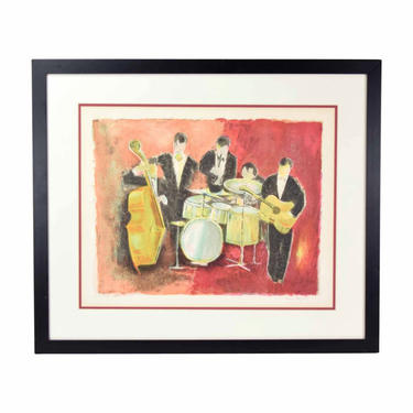 Agostini Mid-Century Modern Lithograph “L'orchestre” Musical Quintet Signed 