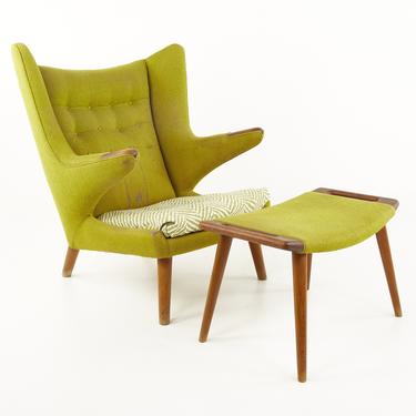 Hans Wegner Mid Century Papa Bear Lounge Chair and Ottoman - mcm 
