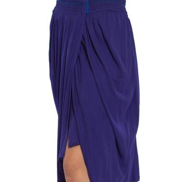1990S Kenzo Purple Blue Viscose Jersey Wrap Skirt With Smocked Waist 