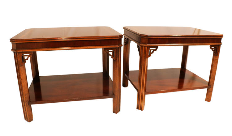 Pair Lane Mahogany Chippendale Style Side end Tables 