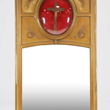 Mirror, French Style, Large, Gold Framed, Mirror With Crucifix, Vintage