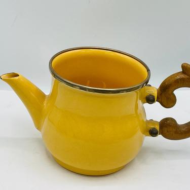 RESERVED  Vintage MacKenzie Childs Victoria &amp; Richard Yellow Cottage Enamel Mini Teapot 