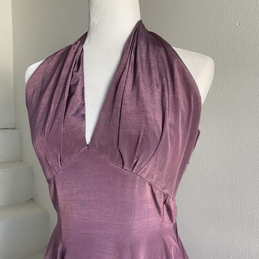 1950s  Silky Halter Gown 36 Bust Vintage Handmade 