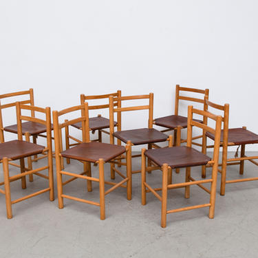 Set of 8 Charlotte Perriand Style Rope Tied Leather Chairs