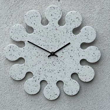 White Modern Corian Confetti Abstract Flower Clock 