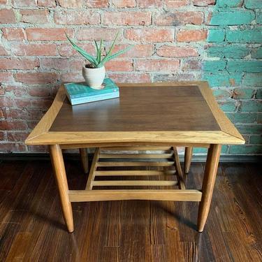 Mid-century modern mixed wood (walnut & ash) bow-tie top side table