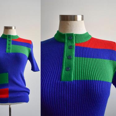 1960s Color Blocked Henley Sweater 