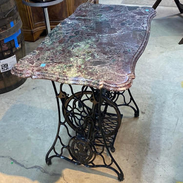 Accent Table with Singer Treadle Sewing Machine Base and Marble Top