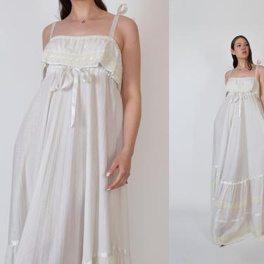 1970's White Gauze Maxi Dress | Ethereal White Dress | 1970's Tent Dress 