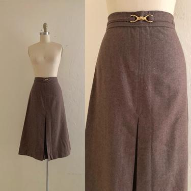 vintage 70's brown skirt with gold buckle 