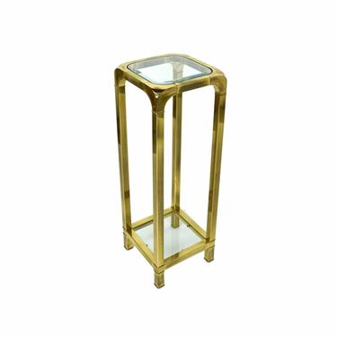 Vintage Modern Brass Pedestal Sculpture or Plant Stand Beveled Glass 