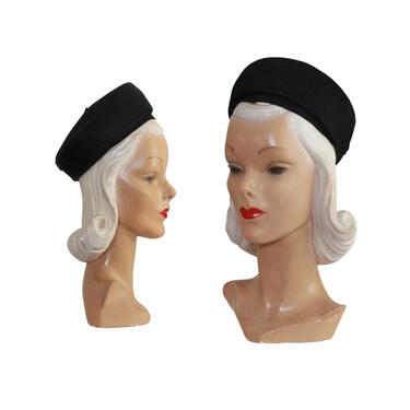 1960's Black Straw Pillbox Hat - 1960s Pillbox Hat - 1960s Black Hat - 1960s Womens Hat - Womens Black Hat - Black Pillbox Hat - 60s Hat 
