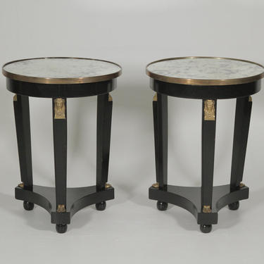 Pair of Hollywood Regency Ebonized Mirror Top Side Tables