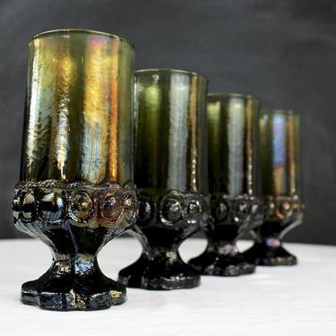 Tiffin Franciscan Madeira Tall Tumblers Olive Green Glass (Set of 4) 