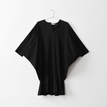 vintage batwing sleeve dress, black cotton with pockets, size S / M 