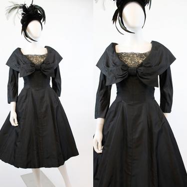 1950s silk COUTURE lace cape collar dress small | new spring OC 