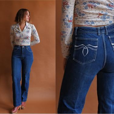 Vintage 80s Dark Wash Denim/ 1980s Sergio Valente High Waisted Straight Leg Contrast Stitching Jeans/ Size 27 Petite 