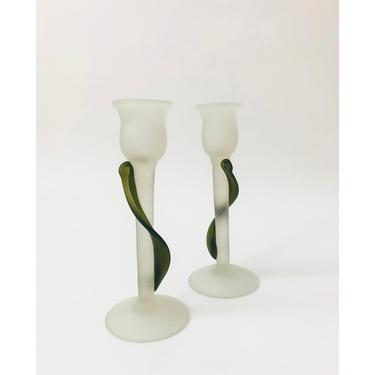 Pair of Vintage Satin Glass Candle Holders 