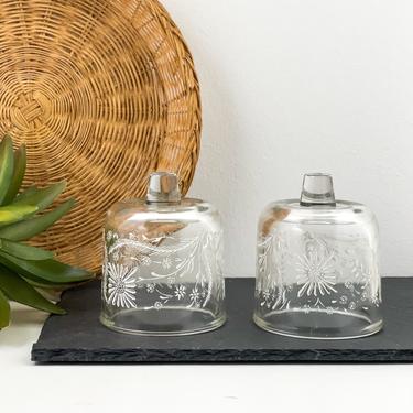 Vintage Peg Votive Candle Holder, Small Clear Glass Dome Cloche with White Floral Design, Sold Seperately 