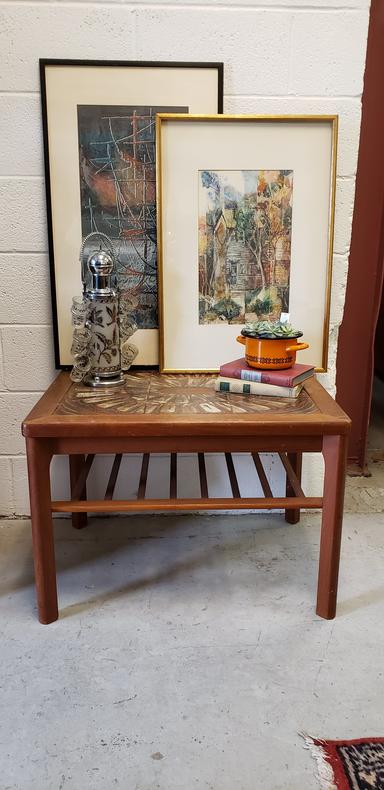 Danish Modern Side Table with Hand-painted Tile Top