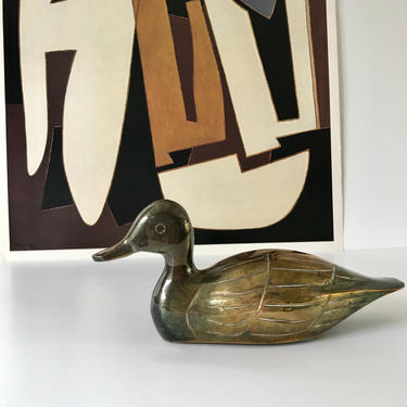 Aged Brass Duck Statue for Father's Day Gift, Great Vintage Find for the Bird Lover, Vintage Brass Zoo Collection Animal Sculpture 
