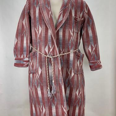 1930's BEACON Blanket Robe - Classic Art Deco Pattern - Cotton Flannel - Ombre Patternization with Deco Images - Men's Size: Medium Short 