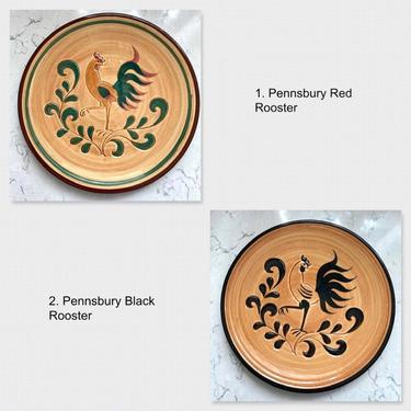 Vintage Pennsbury Pottery Red or Black Rooster Dinner Plates, Antique Pennsbury Pottery Dinner Plates Farmhouse Style by LeChalet