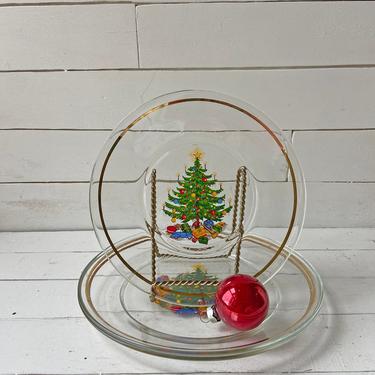 Vintage Christmas Tree, Gold Rim Plates, Holiday Dinnerware, Set of 3 // Family Tradition, Santa Cookie Plate, Perfect Gift 