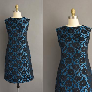 vintage 1960s | Gorgeous Midnight Blue & Black Floral Print Cocktail Party Dress | Large | 60s dress by simplicityisbliss