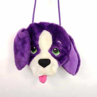 Vintage 90s Lisa Frank Plush Purse Velvet Violet Purple Puppy Dog Fuzzy 