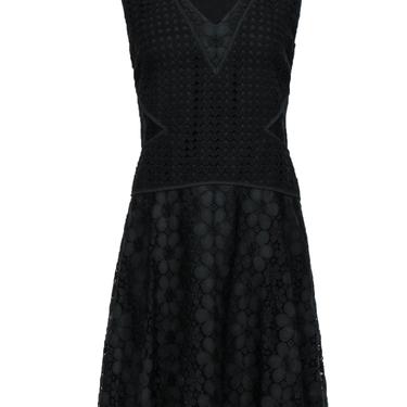 Diane von Furstenberg - Black Eyelet Floral Lace Cotton Blend Dress Sz 10