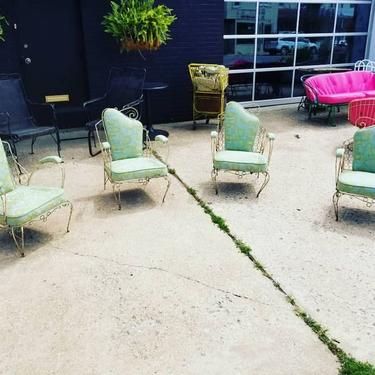 Set of four 1940's Art Nouveau style upholstered patio chairs. $300 for the set!