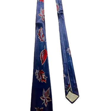 Vintage 1940s FASHION CRAFT Necktie ~ Art Deco / Rockabilly / Swing ~ Neck Tie / Cravat ~ Leaf Print 