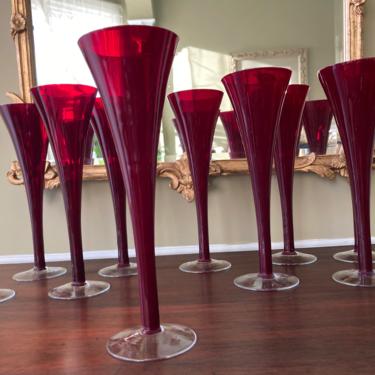 Fluted Hollow Stem Fluted Champagne Glasses Red Set of Ten 