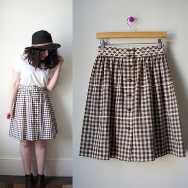 Vintage 1970s Brown Gingham High Waisted Skirt XSmall 