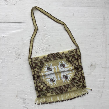 Maya beaded purse | Vintage Art Deco fringed beaded bag | 1920's gold and brown micro beaded evening bag 