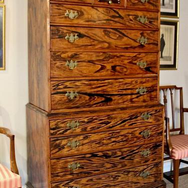 American Chippendale Chest on Chest in Exceptional Rosewood Grain Paint Decoration on Maple, 18th Century