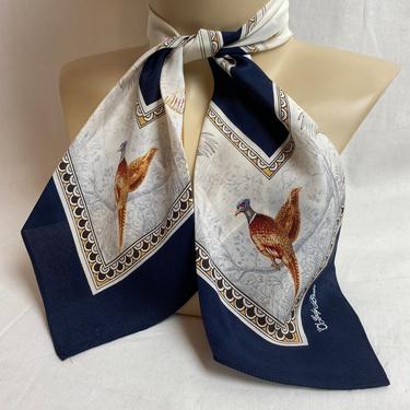 70’s Women’s 100% silk neck tie~ pussycat bow~ bow tie~ lady briar decorative neckerchief equestrian style pheasants print 
