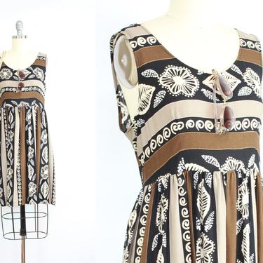 Vintage 90's Brown Striped Smock Dress / 1990's Market Dress / Baby Doll Dress / Fall / Women's Size Small Medium 