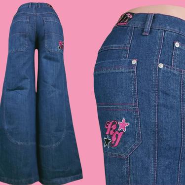 Epic 90s Kikgirl jeans! Low rise, drop pockets, extreme wide legs. club/skate/club kid/rave (size 4-6) 