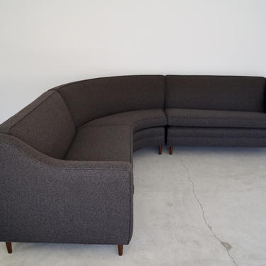 Gorgeous Original 1960's 3-Piece Sectional Sofa Professionally Reupholstered in High-End Charcoal Gray Kravet Taylor Fabric! 