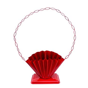 28” Vintage Red Metal Fan Planter | Umbrella Stand | Large Hanging / Freestanding Garden or Indoor Versatile Decor 