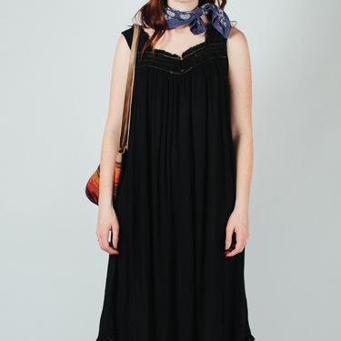 Vintage Black Gauze Nightgown Vacation Dress XS-L 