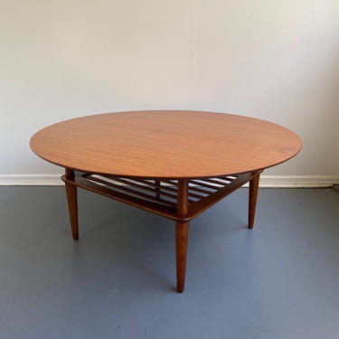 Mid century modern Danish teak and oak round coffee table 