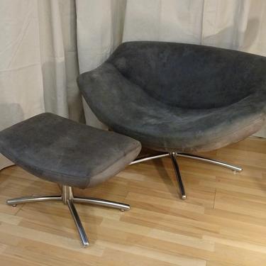 Gerard Van den Berg grey suede leather 'Gigi' chair and ottoman 
