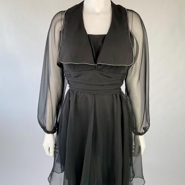 1960's Black Cocktail Dress w/ Rhinestone Bib