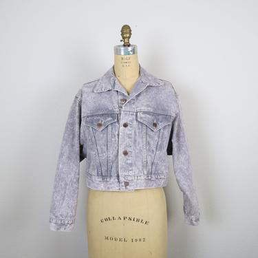 Vintage 1980s acid washed cropped denim jacket by Bongo, 80s jean jacket, large 