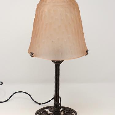Art Deco Forged Iron Lamp with Mueller Freres Shade (#1436)